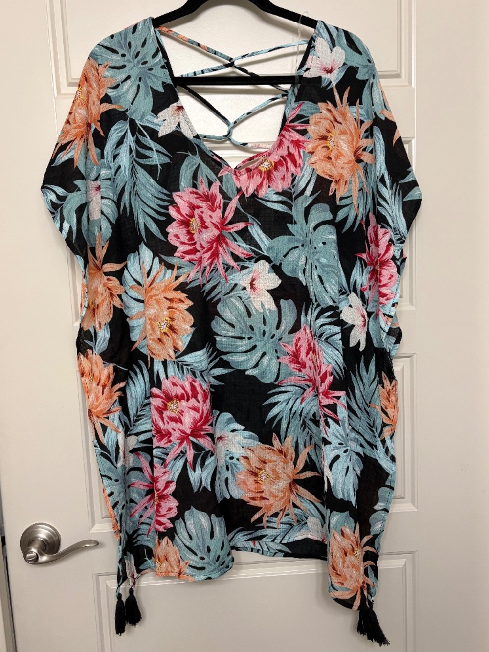 KONA SOL Black Tropical Hawaiian Floral Swimsuit Cover Up